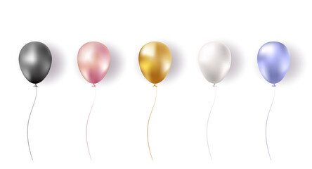 Birthday ballon set. Inflatable air flying balloon realistic 3D vector illustration.