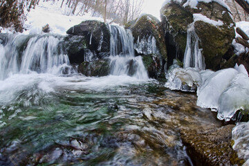 Ice on a mountain stream, winter