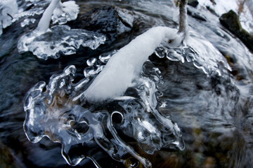 Ice on a mountain stream, winter