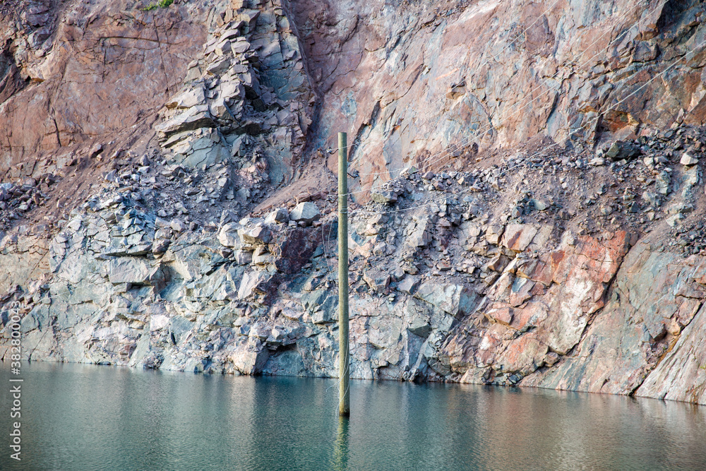 Poster abandoned quarry for mining. horizontal frame
