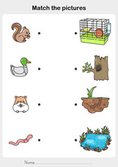 Fototapeta premium match the pictures of Animal and Their Homes. - Flashcards for education.
