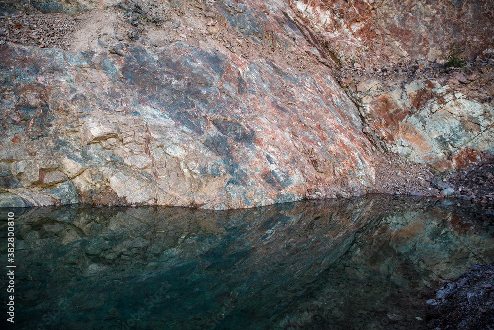 Aufkleber abandoned quarry for mining. horizontal frame