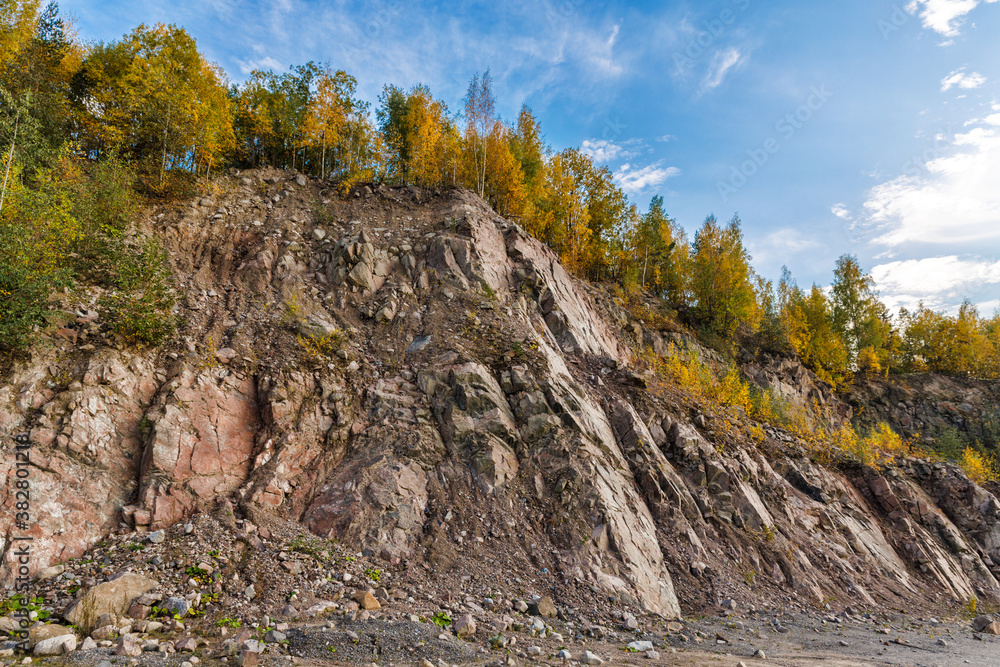 Aufkleber abandoned quarry for mining. horizontal frame