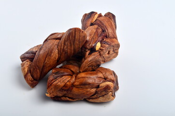 Braided Dried Melon isolated on white background, dried fruits