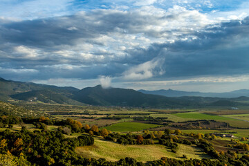 Greece, autumnal landscape at the fields of Pieria, near Olympus mountain.