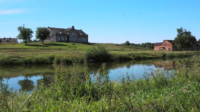 Abandoned house for servants in an old gentry manor in Priluki, Belarus. Historic buildings in Priluki town. Distillery, Brewery, Bread barn.
