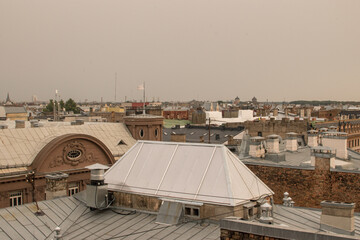 Location - Riga, Latvia. Shoot date - 10/04/2020. Top view of the Latvian capital Riga in Autumn. Top view of old town Riga. Vintage.