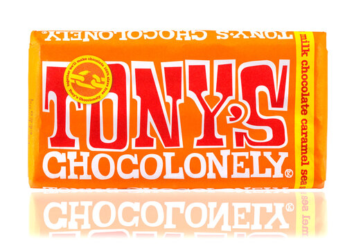 SWINDON, UK - October 2, 2020: Bar of Tonys chcoconely chocolate on a white isolated background