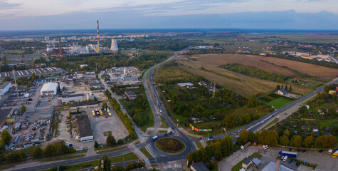 Panorama miasta Gorzów Wielkopolski, widok z lotu ptaka na Rondo Sybiraków w kierunku ulicy...
