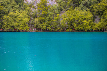The beautiful turquoise color lake in  Plitvice Lakes National Park, in Croatia, summer time.