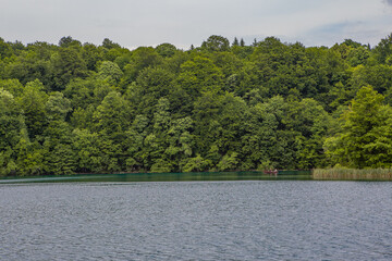 The beautiful turquoise color lake in  Plitvice Lakes National Park, in Croatia, summer time.