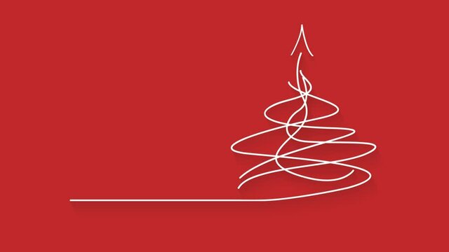 Christmas tree , freehand design and handwriting. Red background. Looping animation