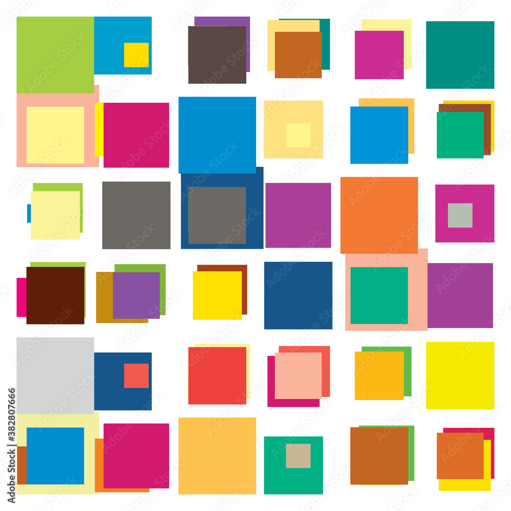 Poster Playful colored overlapping random squares. Abstract geometric vector illustration. Colorful blocks pattern