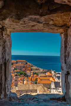 The reinassance architectures in Dubrovnik, Croatia, view from a stone window in the ancient city wall.