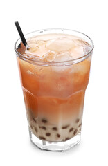 Tasty milk bubble tea isolated on white