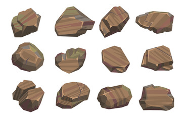 Vector set. Stones. Top view. Collection for landscape design, plan, maps. (View from above)