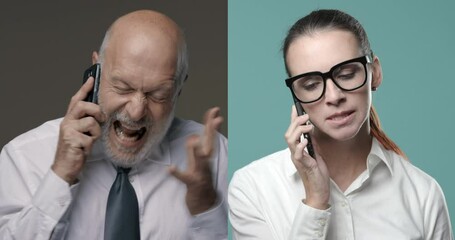 Business people fighting and yelling on the phone - Powered by Adobe