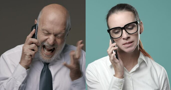Business people fighting and yelling on the phone