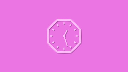 New pink color counting down 12 hours clock icon on pink background,clockisolated