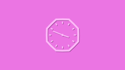 Amazing pink 12 hours counting down clock icon on pink background,clock isolated