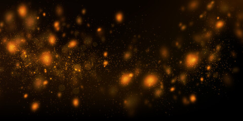 Abstract vector background with golden particles explosion. Glowing bokeh lights, defocused glitters.