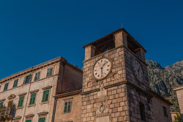 Fototapeta na wymiar Sunset view of the architectures in old town Kotor, Montenegro.