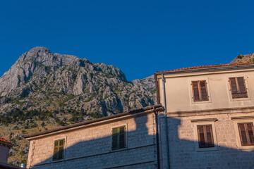 Fototapeta na wymiar Sunset view of the architectures in old town Kotor, Montenegro.