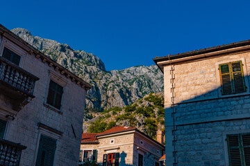 Sunset view of the architectures in old town Kotor, Montenegro.