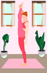 young beautiful woman doing stretching exercise.vector illustration
