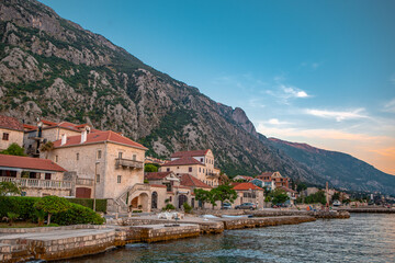 Fototapeta premium Sunset view of the architectures in old town Kotor, Montenegro.