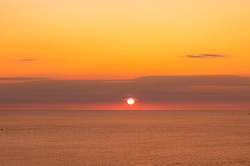 Landscape of Sunset ocean sea horizon sky clouds.