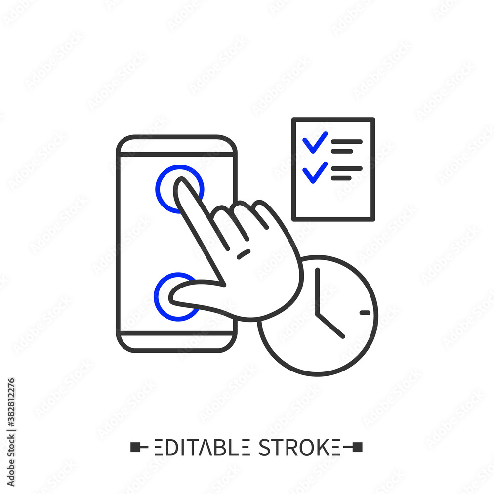 Poster usability testing line icon. quality assurance. user experience, user interface, layouts. smart tech