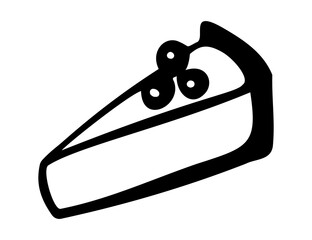 Vector hand drawn illustration of piece of cheesecake with berries. Outline doodle element isolated on white background