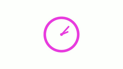 New pink color circle 12 hours clock icon on white background, Pink clock icon without trick