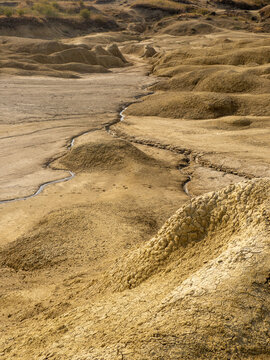 badlands of romania, vulcanii noroisi reserve near berca, buzau county, mud vulcanoes landscape
