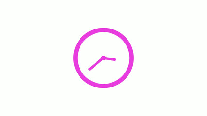 New pink color circle 12 hours clock icon on white background, Pink clock icon without trick