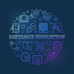 Fototapeta na wymiar Distance Education vector colored concept round outline illustration on dark background