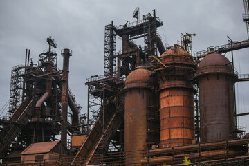Blast furnace equipment of the metallurgical plant, close up view
