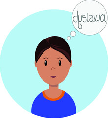 Vector illustration about dyslexia. Difficulty reading and writing