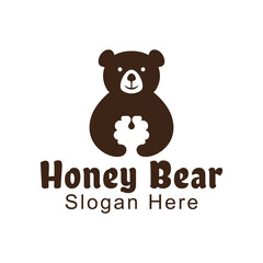 honey bear animal cute logo design, vector template