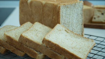 Bread  homemade, Raisin Bread on white  table, Zoom macro.