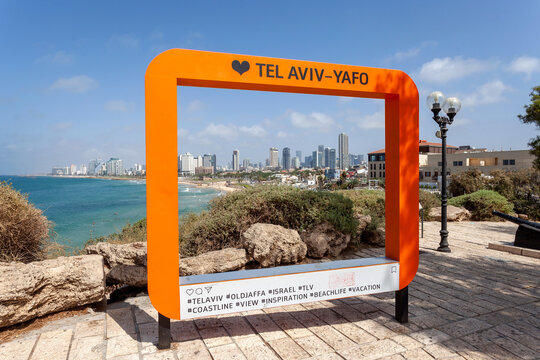 Tel Aviv Jaffa Orange Picture Frame With Tel Aviv Coastline In The Background.