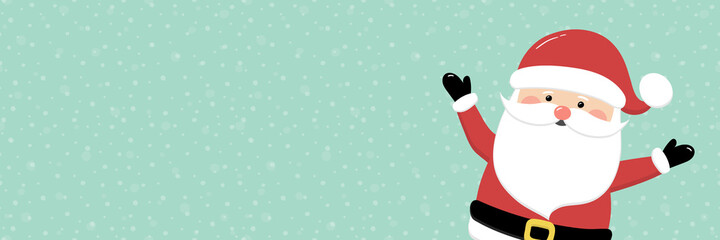 Happy Santa Claus on background with snowflakes and copyspace. Christmas banner. Vector