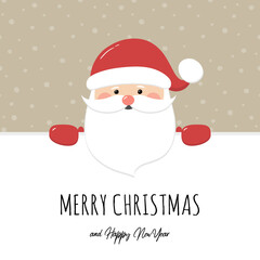 Fototapeta na wymiar Merry Christmas and Happy New Year. Design of Christmas card with cute Santa Claus. Vector