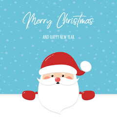 Concept of Christmas greeting card with happy Santa Claus. Vector