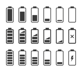 Simple illustrated battery icon with charge level. Vector