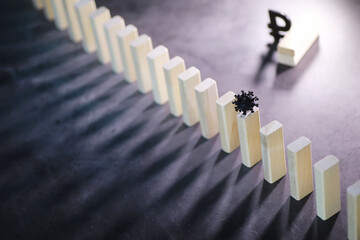 Business concept. The depreciation of the currency of Russia. Symbol of the ruble. Inflation and stagnation. Abstract falling columns symbolizing the economy of country.