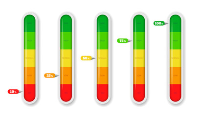 Color coded progress, level indicator with units. Vector illustartion