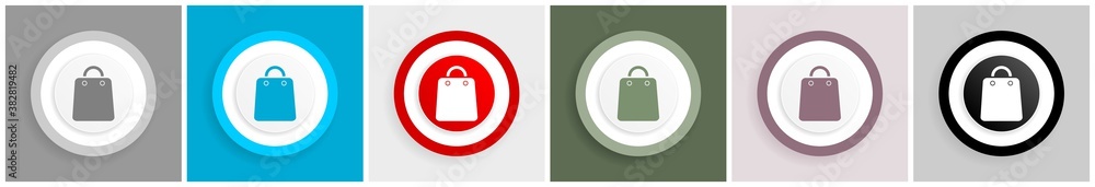 Poster sale bag icon set, colorful flat design vector illustrations in 6 options for web design and mobile 