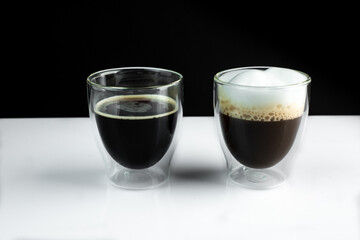 different types of coffee on a simple black white background